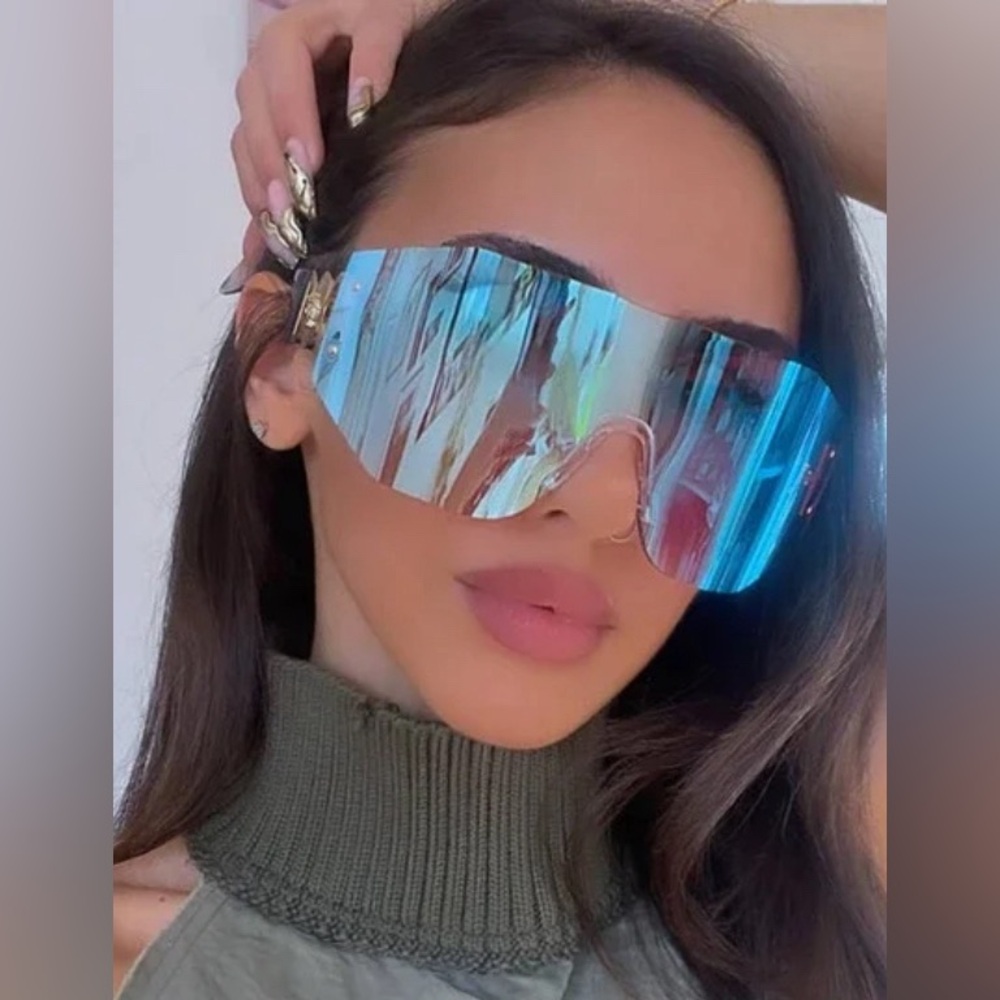VERSACE Pink Mirrored Blue Shield Unisex Sunglasses VE2258 1002MA 45